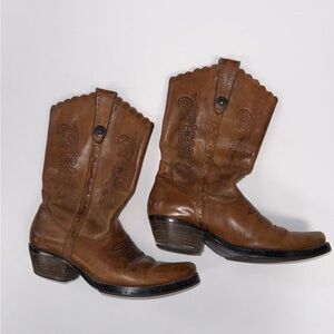 Earth Spirit Iris Hand Tooled Soft Leather Cowboy Cowgirl Boots Western Size 7